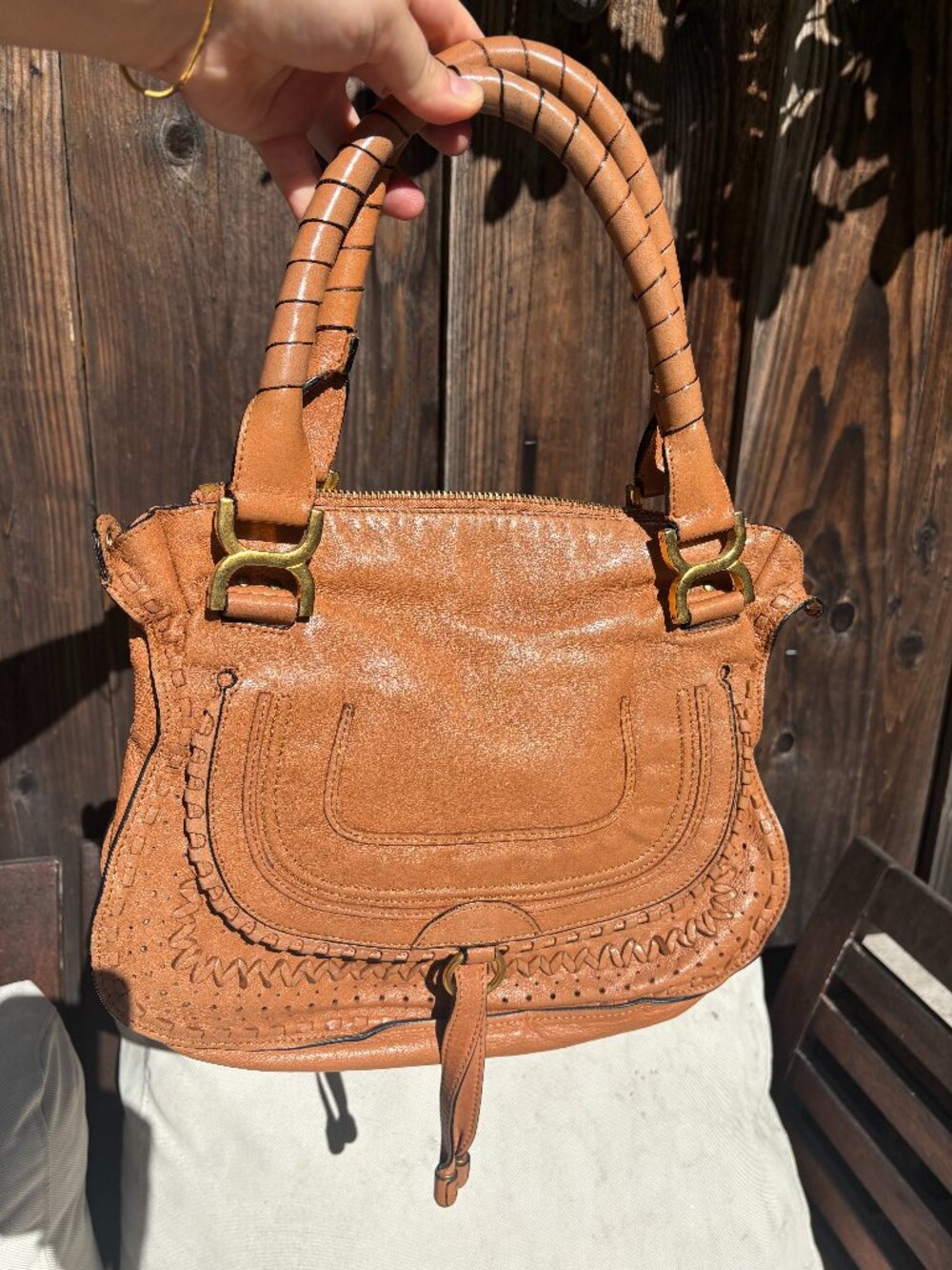 Auth Chloe Marcie Medium Shoulder Bag Leather Bron